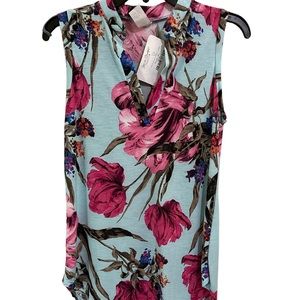 Sky Blue Floral V Neck Sleeveless Top Size Small